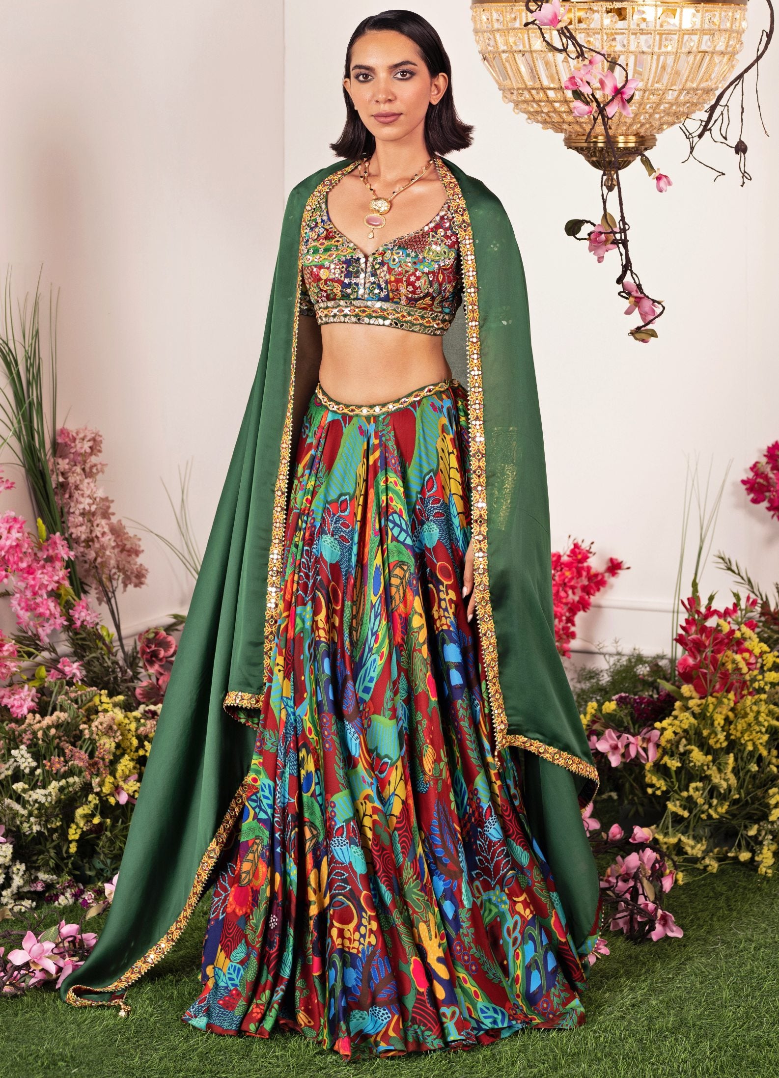 Muted Champagne and Silver Mirror Silk Lehenga Set