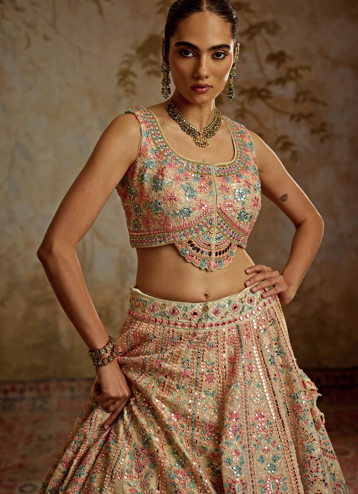 Ivory Embroidered Tissue Lehenga