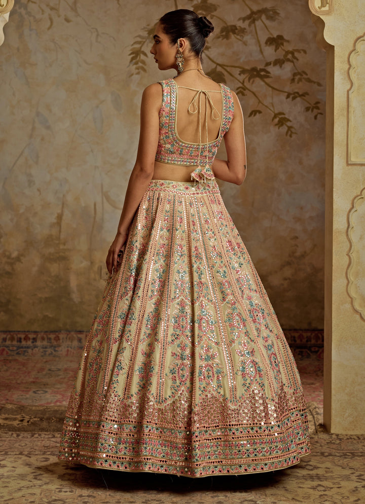 Ivory Embroidered Tissue Lehenga