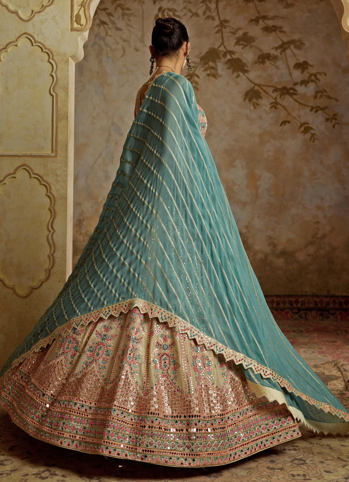 Ivory Embroidered Tissue Lehenga