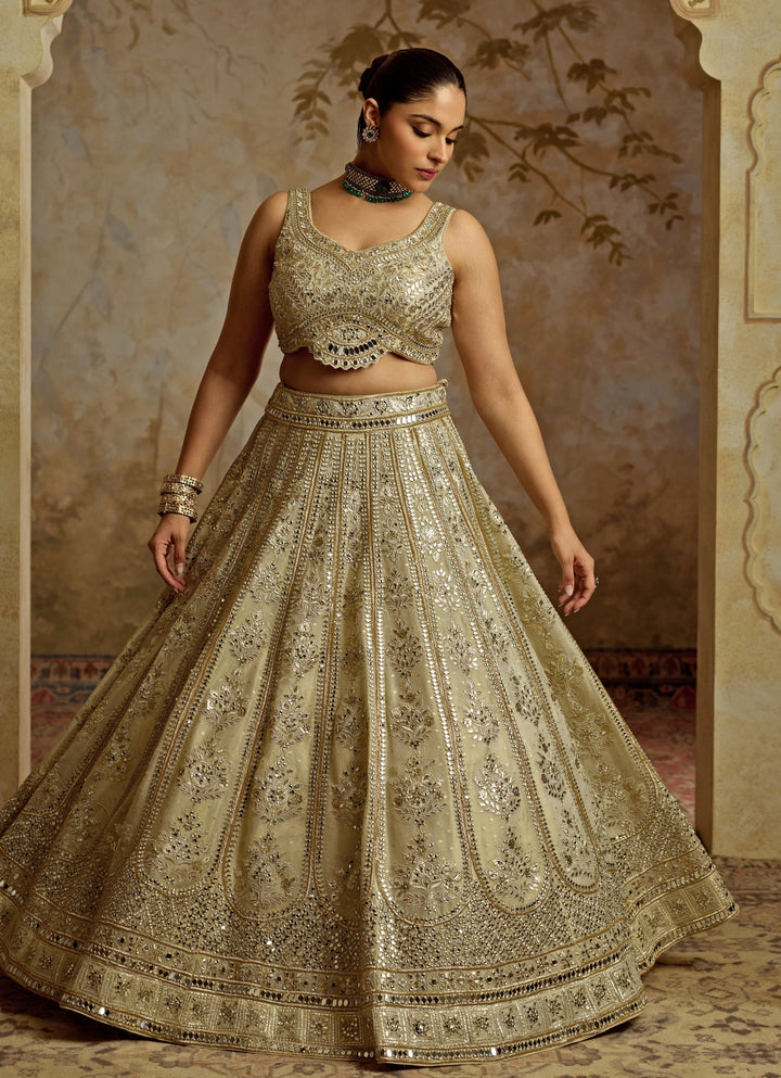 Ivory Mirror Embroidered Tissue Lehenga