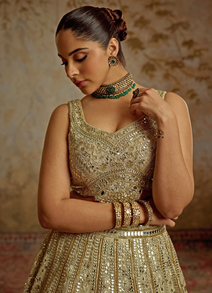 Ivory Mirror Embroidered Tissue Lehenga