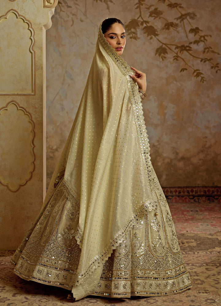 Ivory Mirror Embroidered Tissue Lehenga