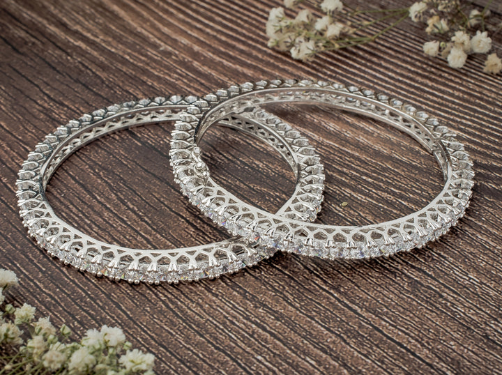 Silver Plated White Zircon Gold Plated Bangles
