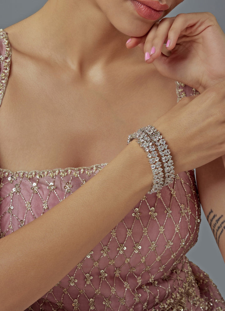 Silver Plated Double Layer Zircon Bangles