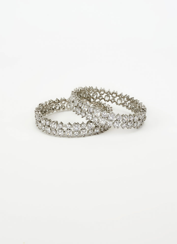 Silver Plated Double Layer Zircon Bangles