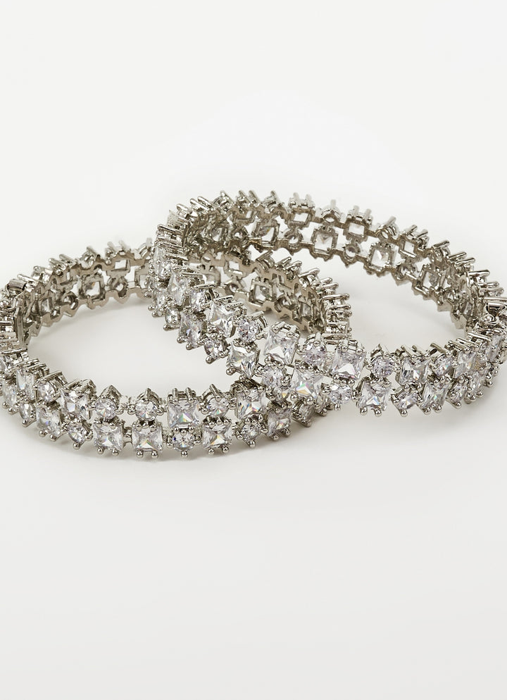 Silver Plated Double Layer Zircon Bangles