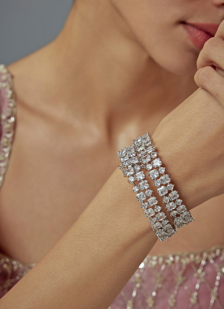 Silver Plated Double Layer Zircon Bangles