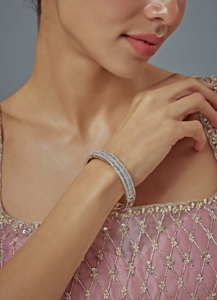 Silver Plated Zircon Stones Bangle