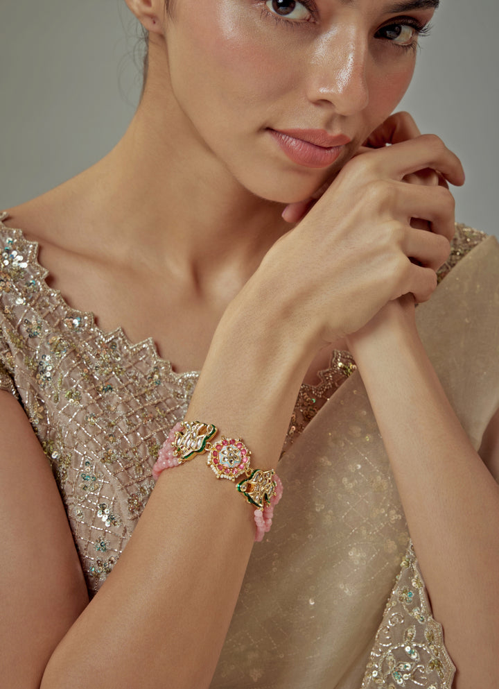 Gold Plated Pink Beaded Bracelet