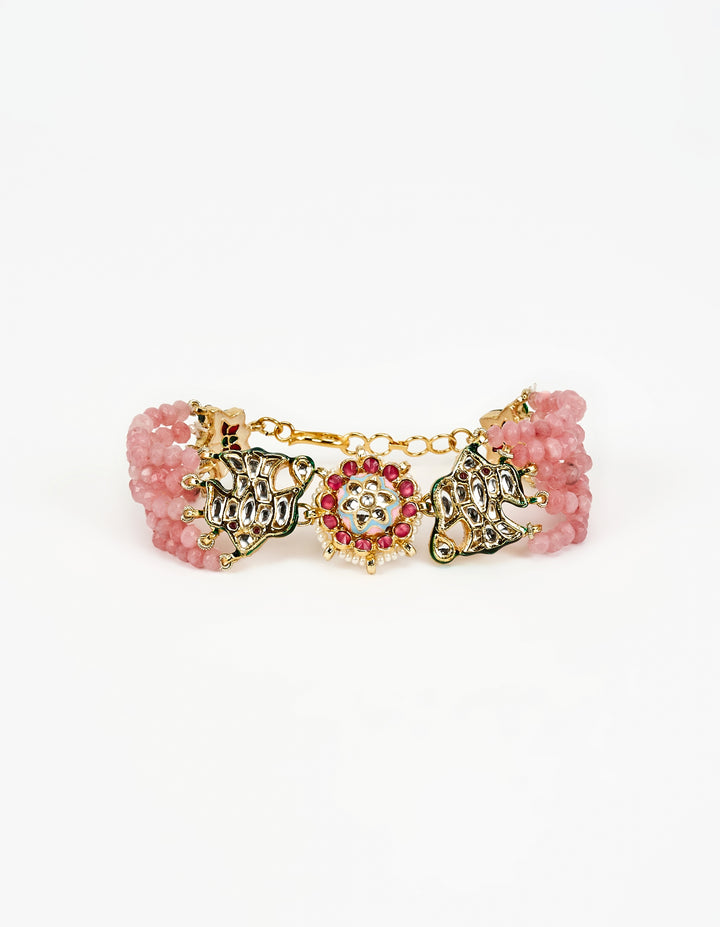 Gold Plated Pink Beaded Bracelet
