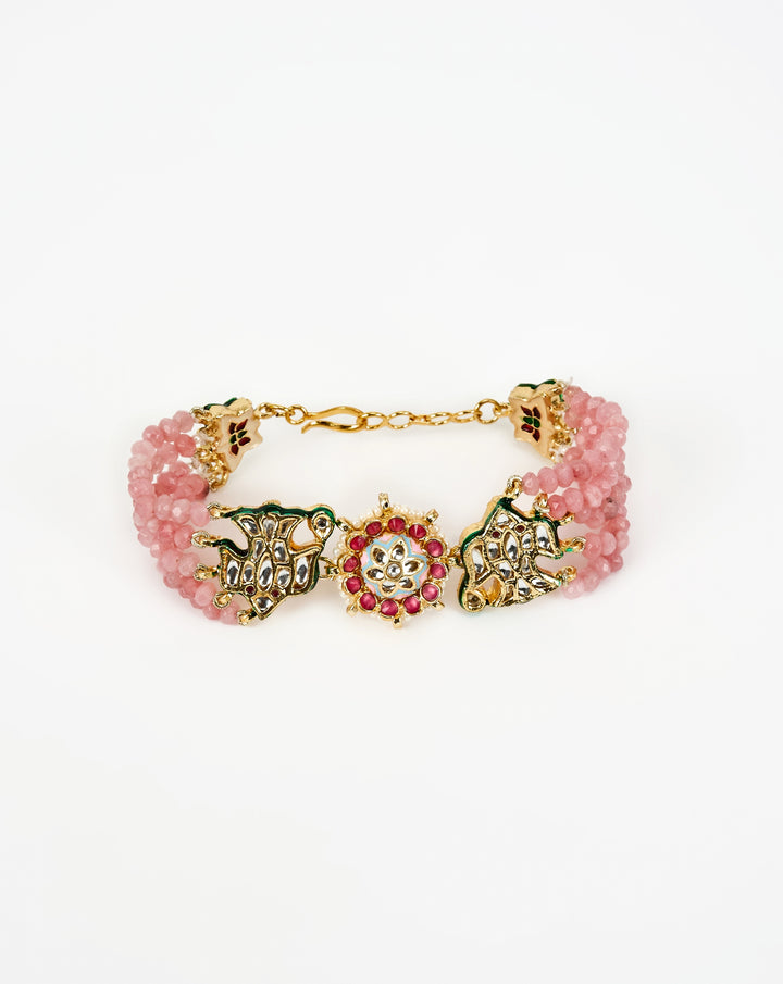 Gold Plated Pink Beaded Bracelet