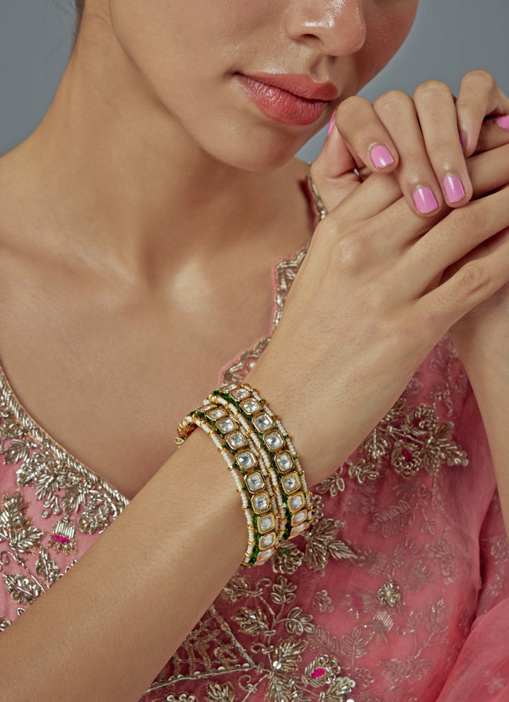 White Kundan And Polki Gold Plated Bangles