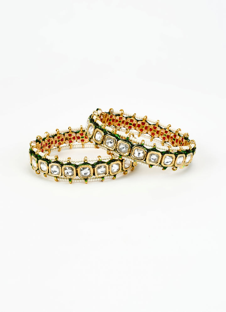White Kundan And Polki Gold Plated Bangles