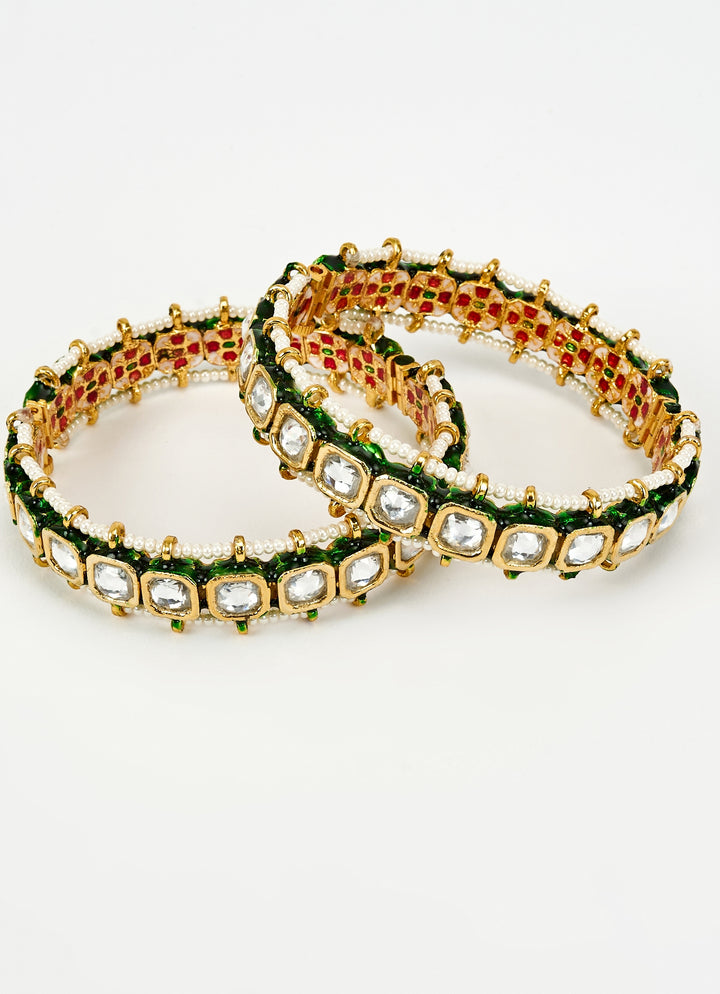White Kundan And Polki Gold Plated Bangles