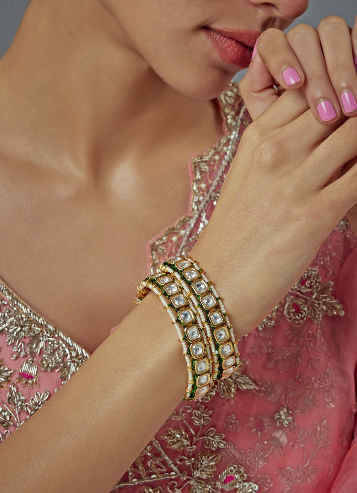 White Kundan And Polki Gold Plated Bangles