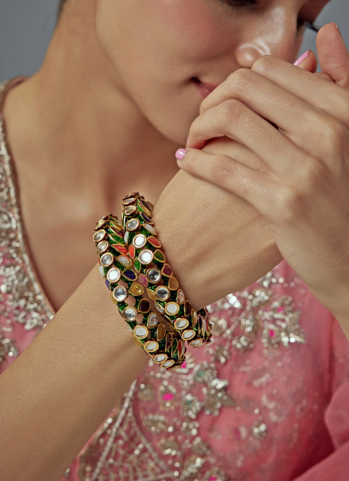 Multicolor Stone And Kundan Gold Plated Bangles