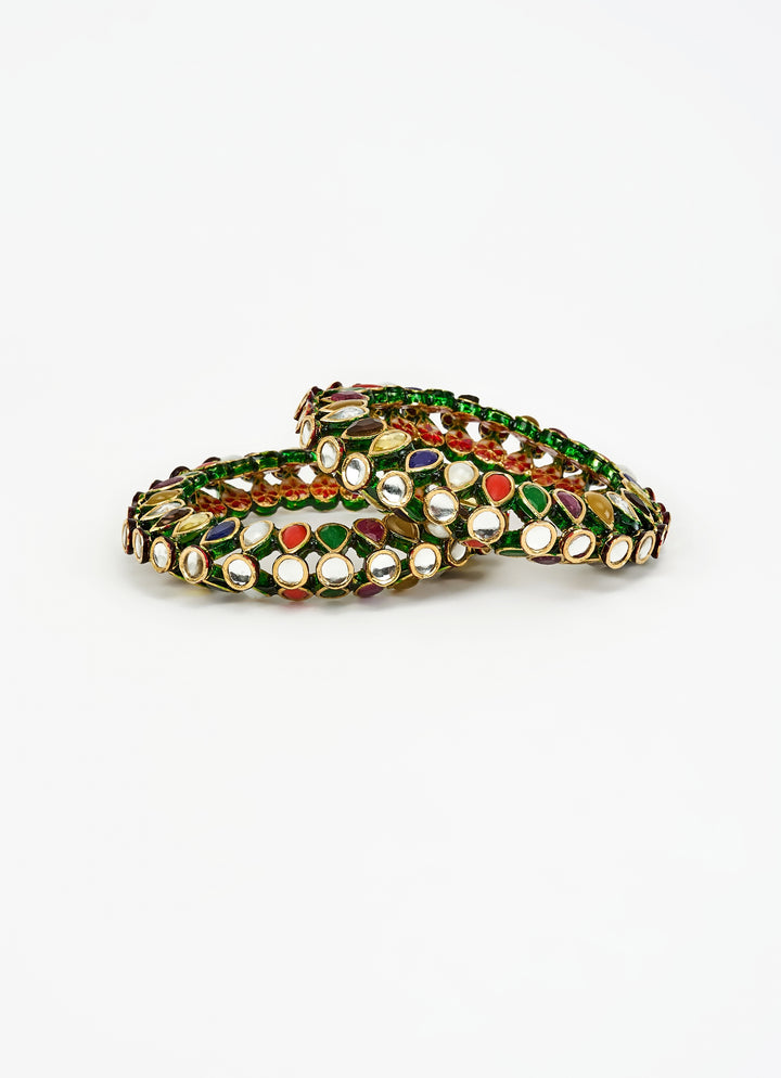 Multicolor Stone And Kundan Gold Plated Bangles