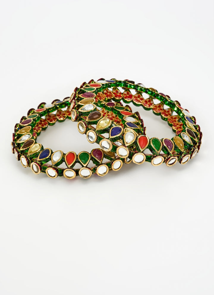 Multicolor Stone And Kundan Gold Plated Bangles