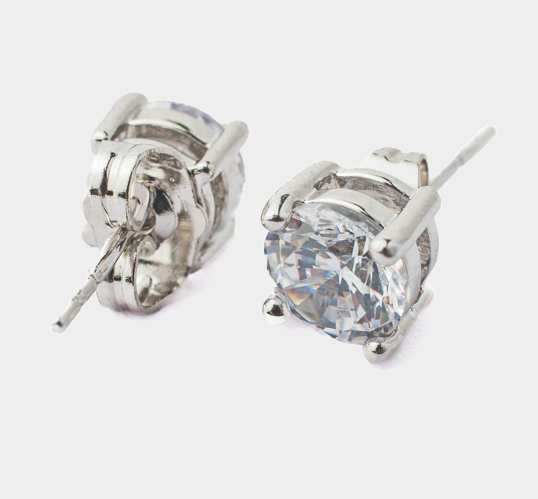 Silver Plated White Zircon Stud Earrings