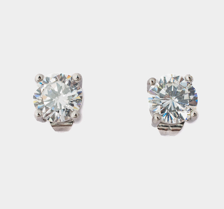 Silver Plated White Zircon Stud Earrings