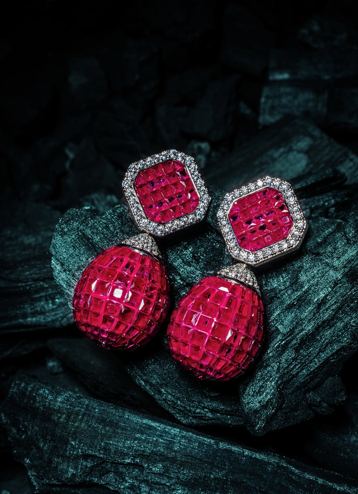 Silver Plated Pink And Zircon Dangler Earrings