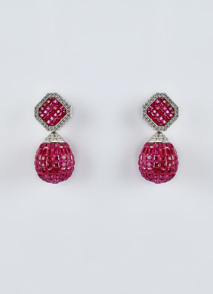 Silver Plated Pink And Zircon Dangler Earrings