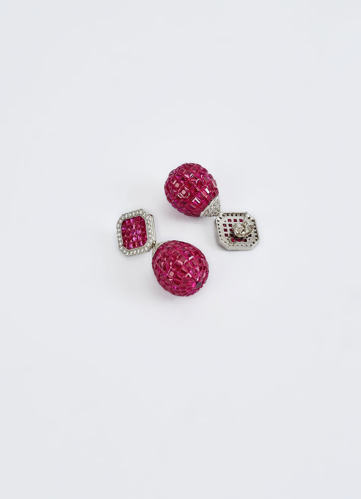 Silver Plated Pink And Zircon Dangler Earrings