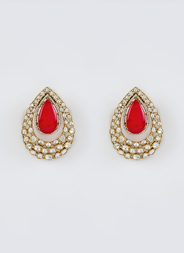 Gold Plated Red Teardrop Earrings