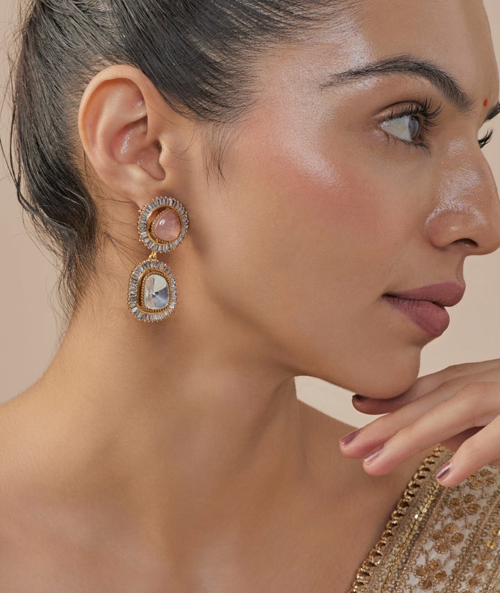 Dual Tone Zircon Drop Earrings