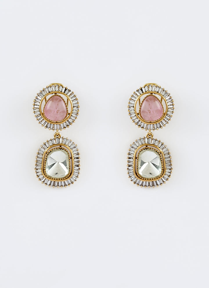 Dual Tone Zircon Drop Earrings