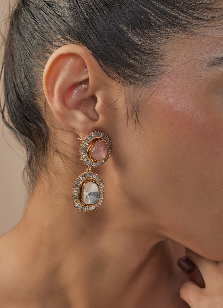 Dual Tone Zircon Drop Earrings
