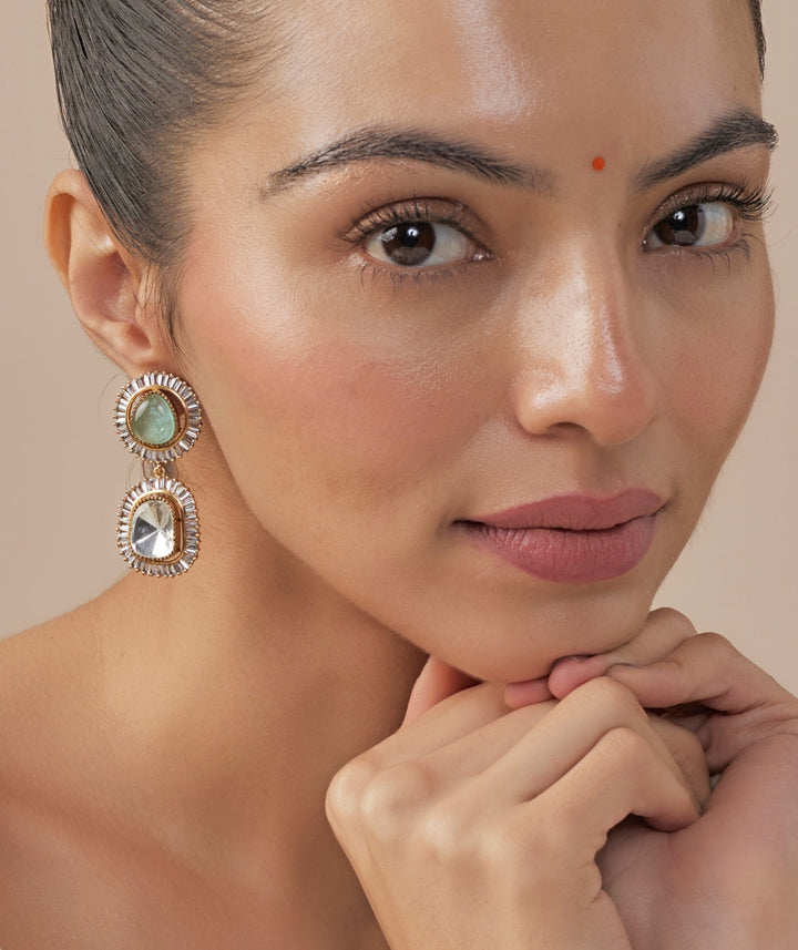Silver Plated White Kundan Stone Earrings