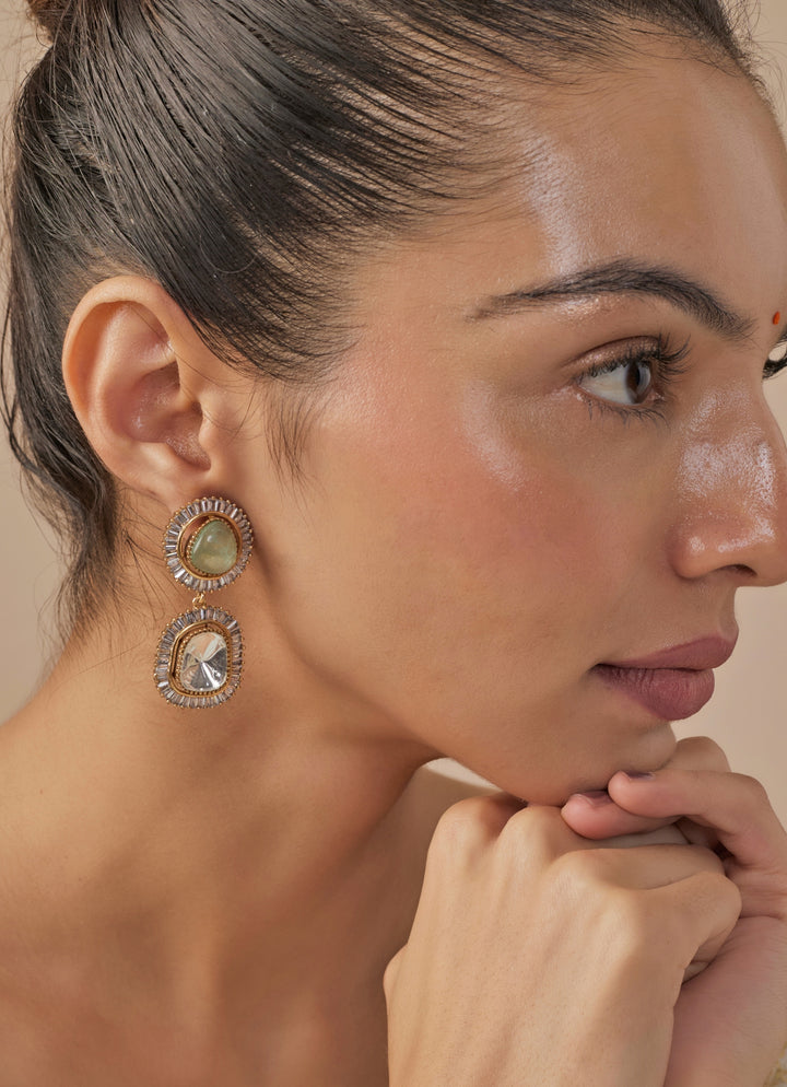 Silver Plated White Kundan Stone Earrings