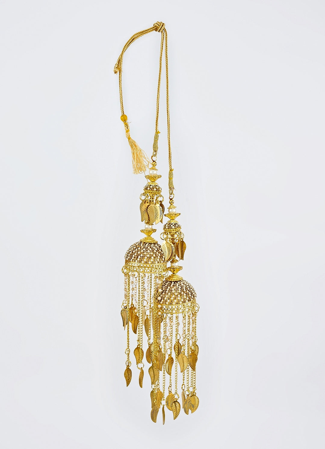 Gold Plated Bridal Kaleeras With Pearl-Studded Jhumka Hangings
