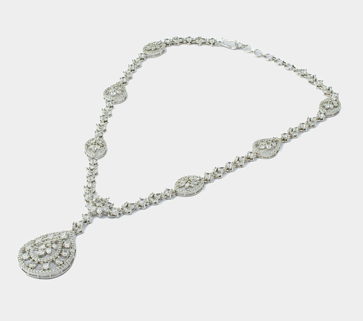 Silver Plated White Teardrop Zircon Pendant Necklace