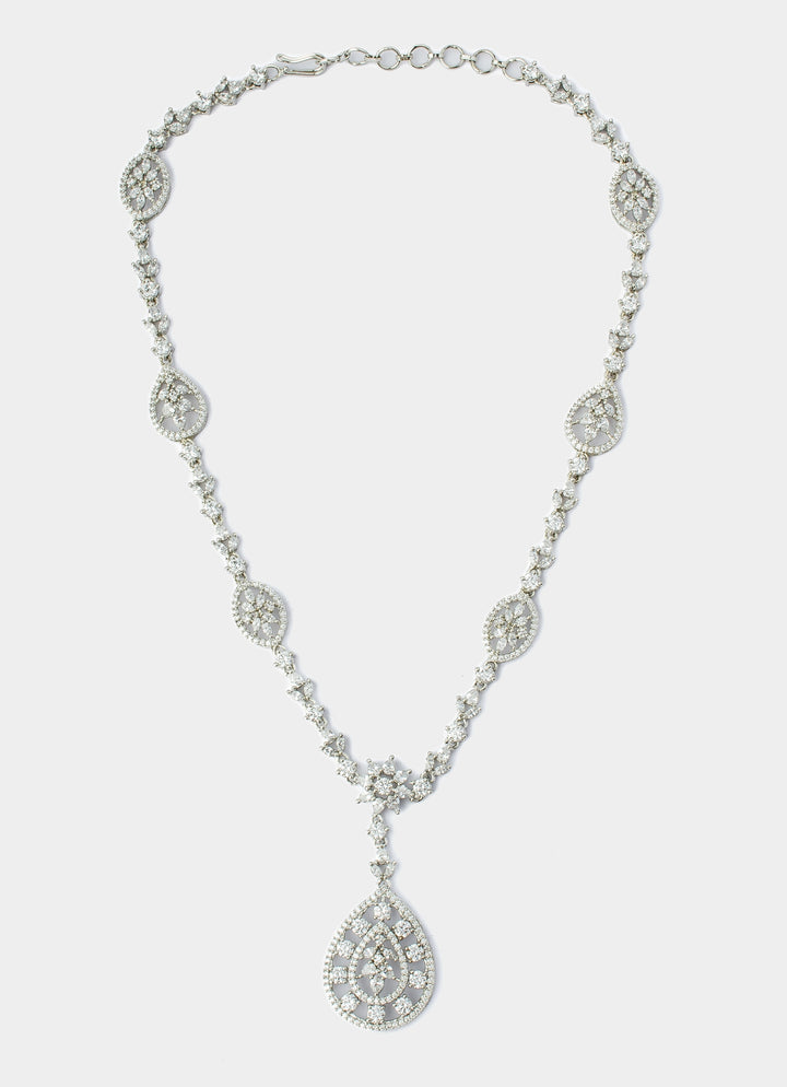 Silver Plated White Teardrop Zircon Pendant Necklace