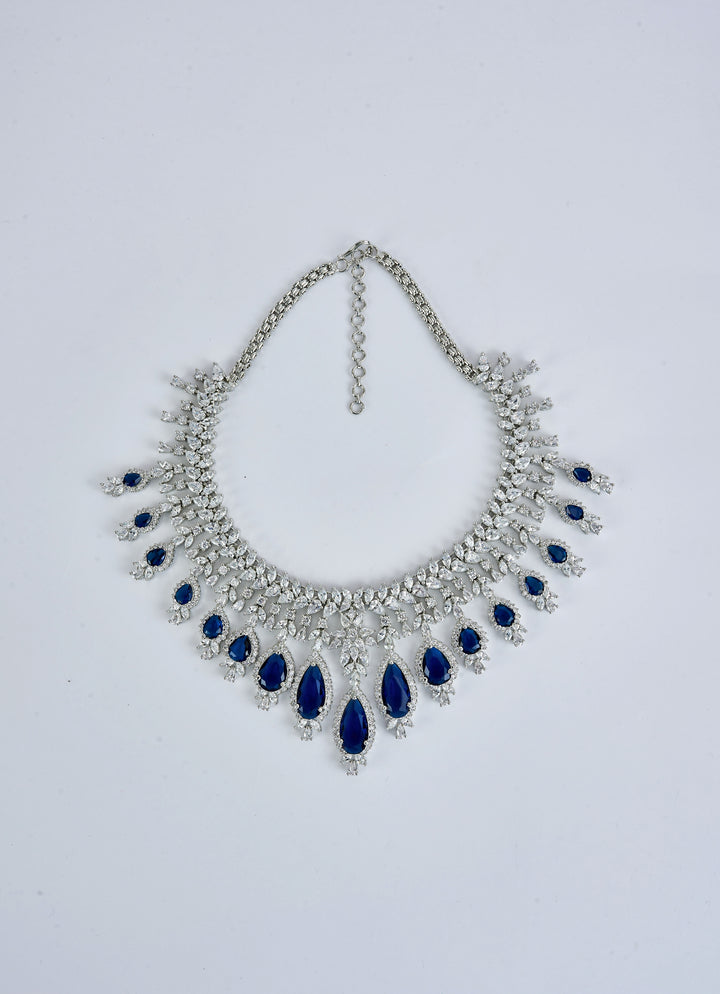 Blue And Crystal Silver Necklace Set