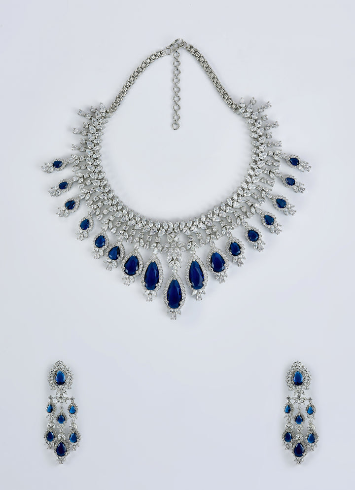 Blue And Crystal Silver Necklace Set