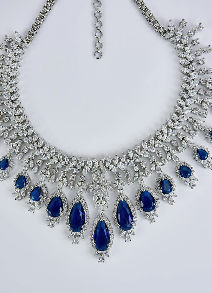 Blue And Crystal Silver Necklace Set