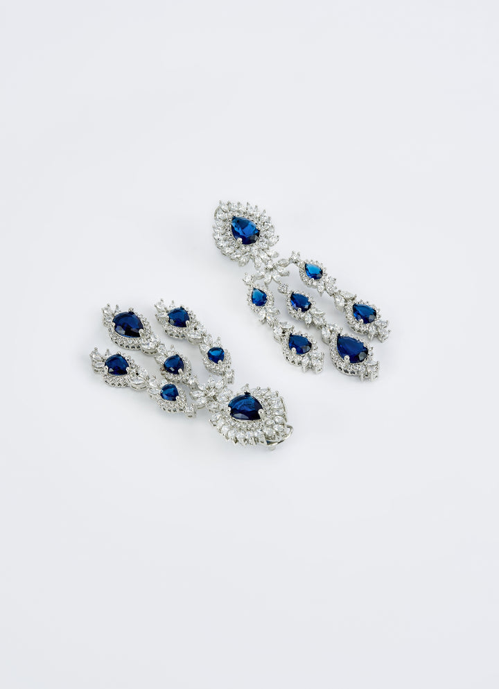 Blue And Crystal Silver Necklace Set