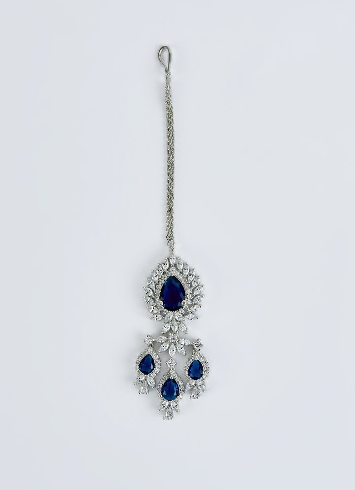 Blue And Crystal Silver Necklace Set