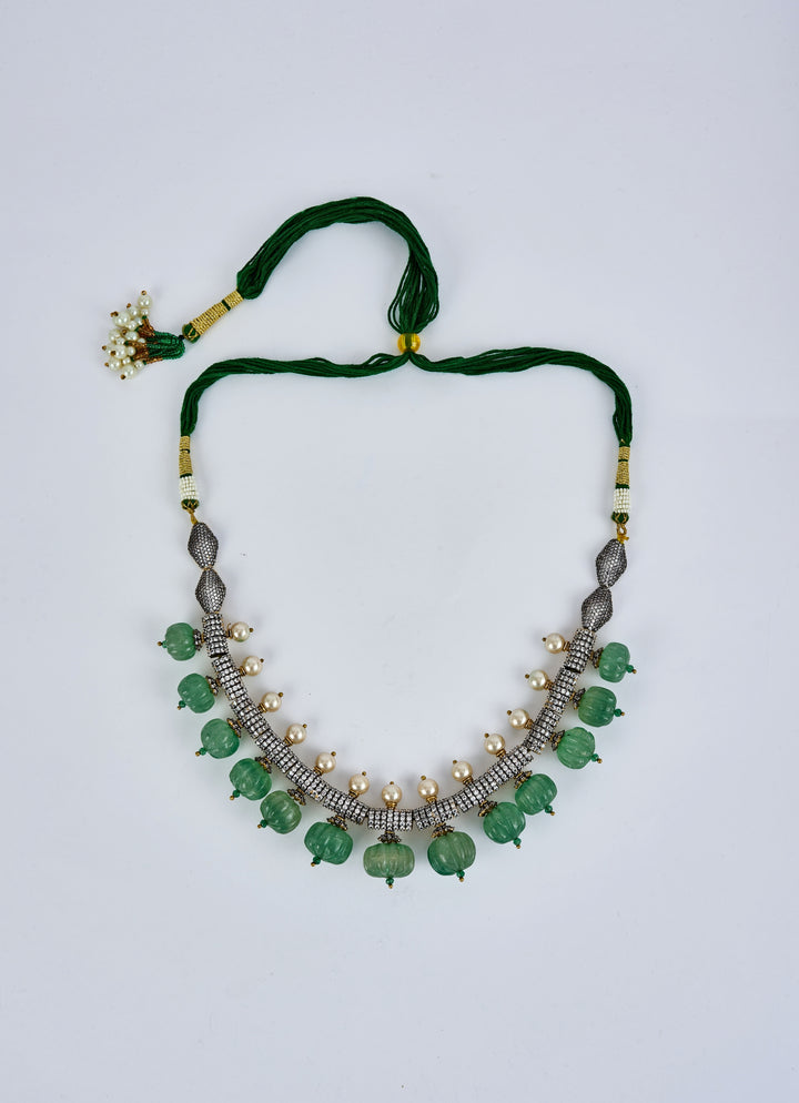 Green Teardrop Necklace Set With Crystal