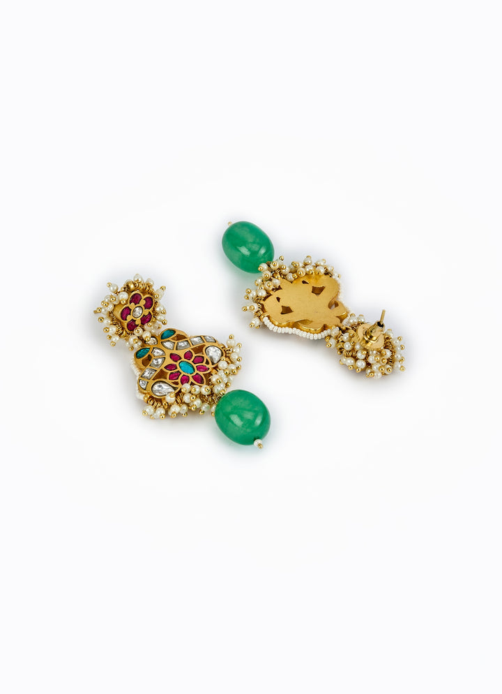 Gold Plated Green Beaded Choker Necklace Set