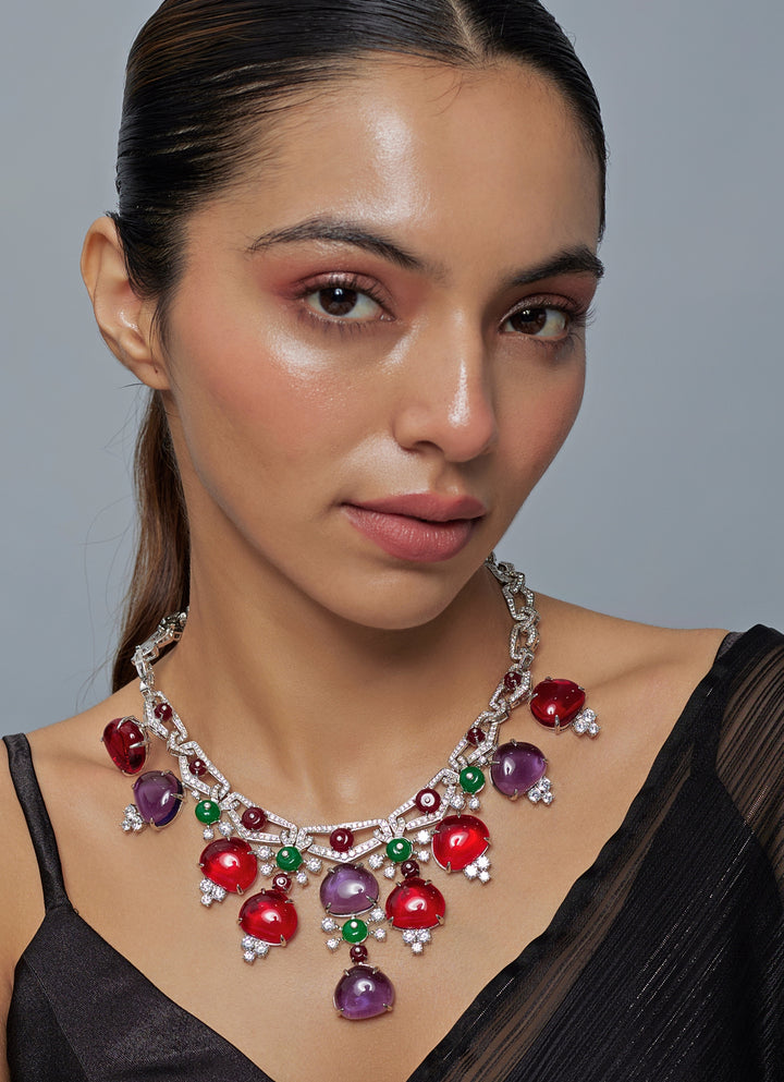 Silver Plated Multi Contemporary Short Necklace