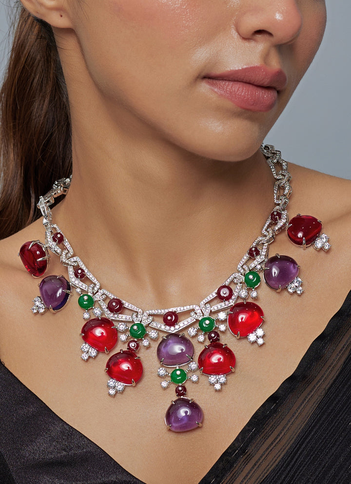 Silver Plated Multi Contemporary Short Necklace