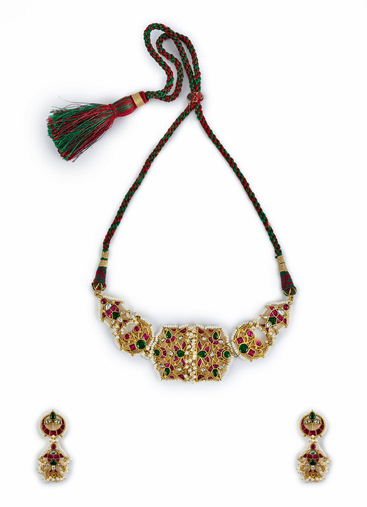 Gold Plated Multi Stone Necklace Set