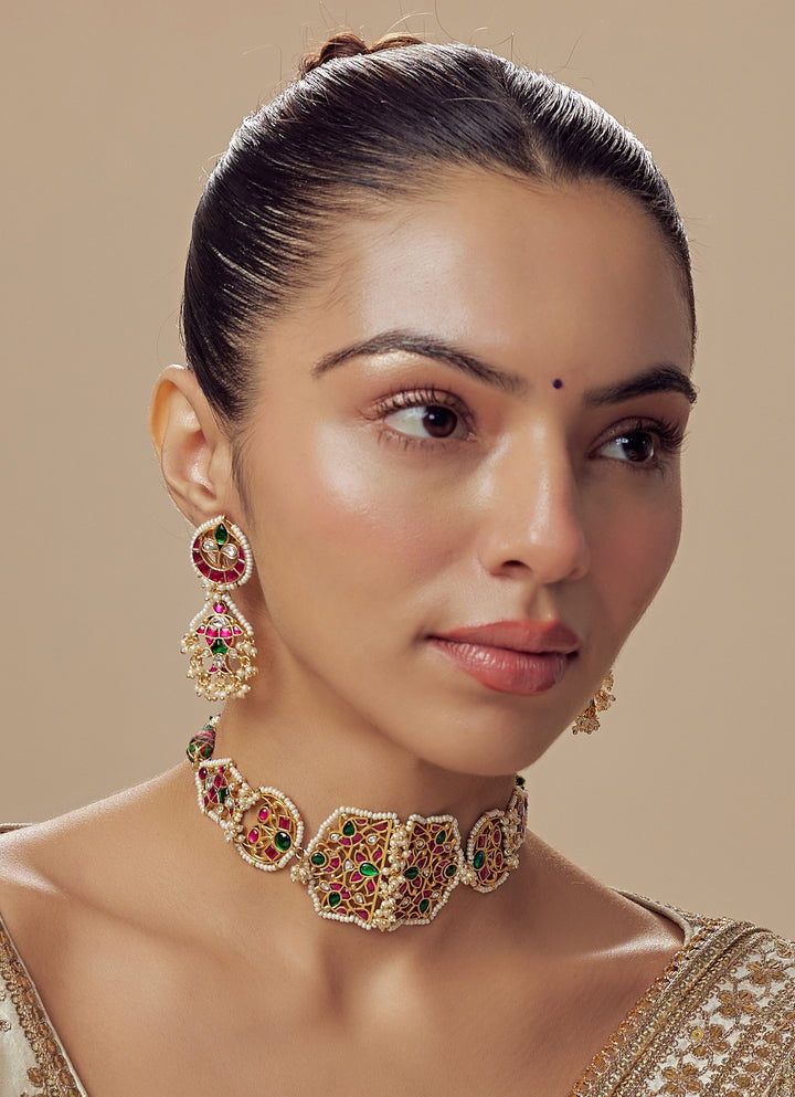 Gold Plated Multi Stone Necklace Set
