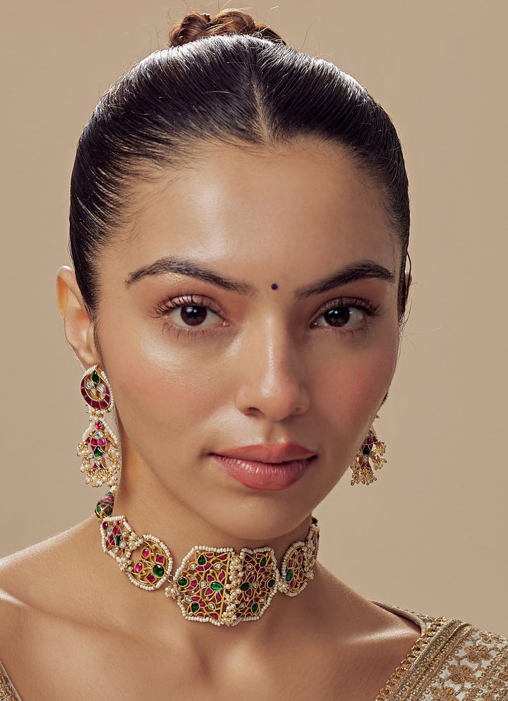 Gold Plated Multi Stone Necklace Set