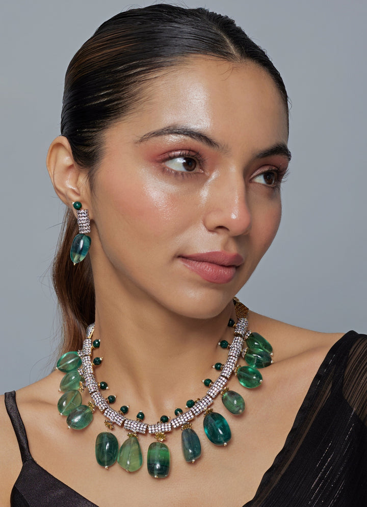 Blue Teardrop Necklace Set With Crystal